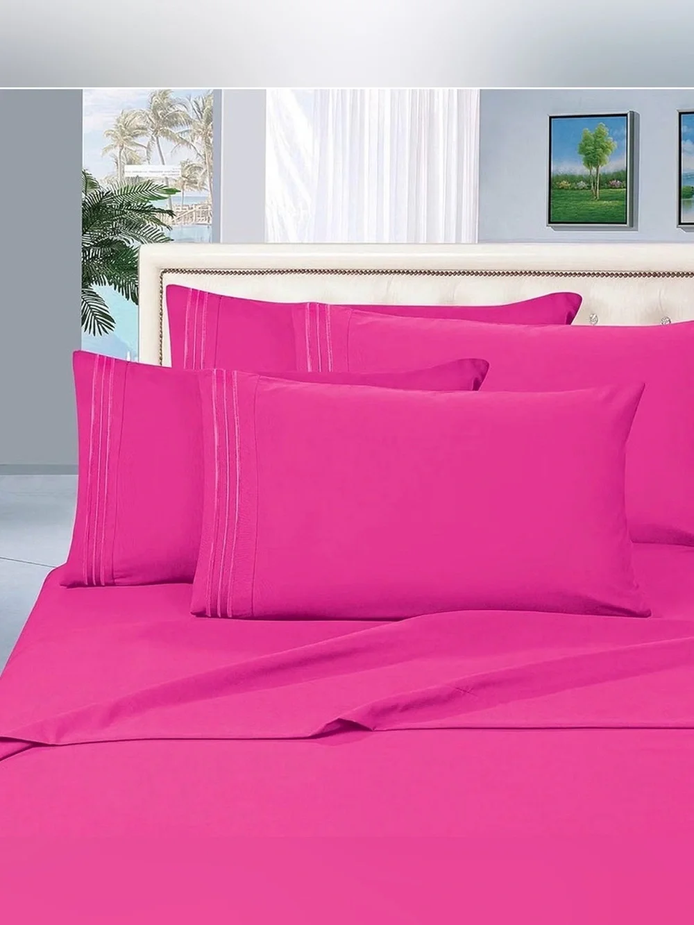 Elegant Comfort Hot Pink 1500 Thread Count 4 Piece Deep Pocket Full Sheet Set